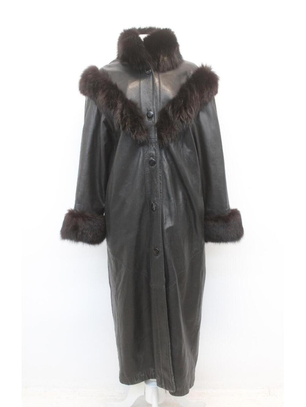 mint black leather & fox fur coat jacket women woman size 8-10 medium